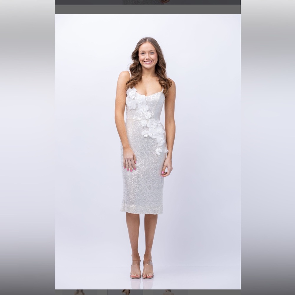 HELSI Diana Floral Appliqué
Sequin Cocktail Dress in White